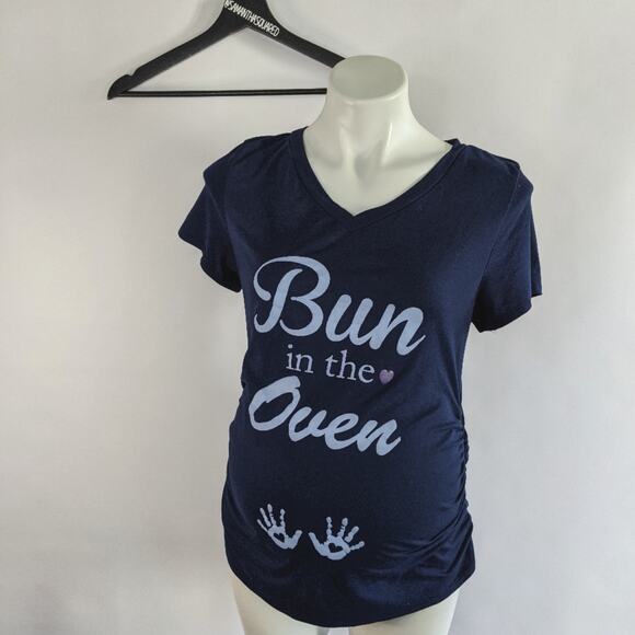 French Pastry Maternity Bun in the Oven Graphic Tee Blue sz Small - Picture 1 of 4